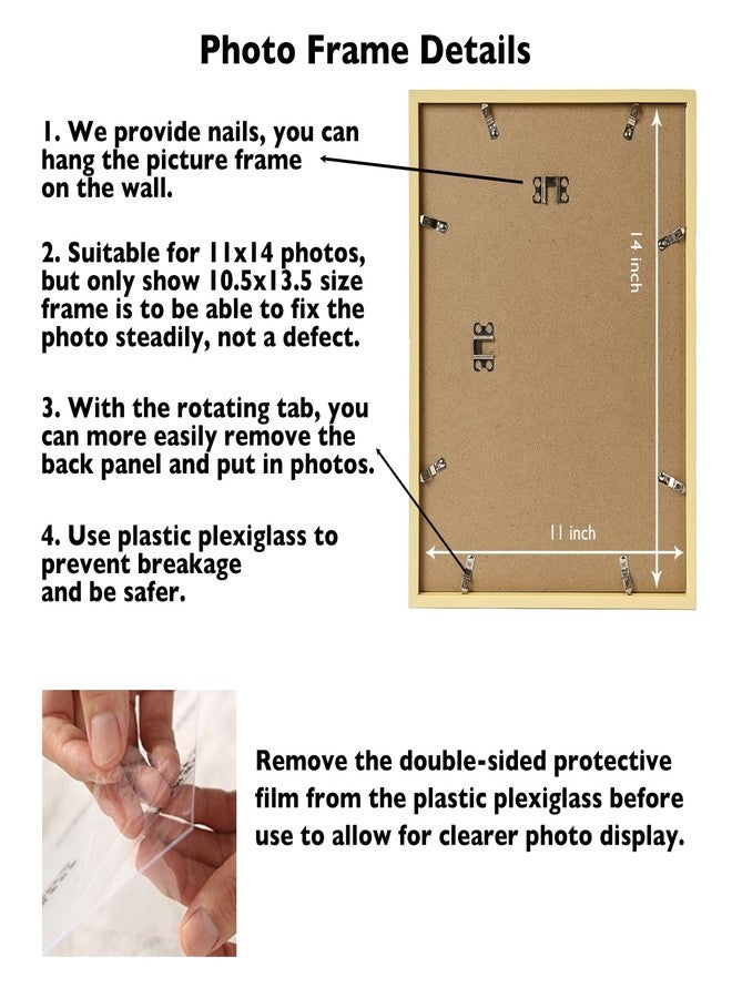 JCJMY 11x14 Picture Frame Gold for Wall Hanging, Wall Mounting Horizontally or Vertically, 11 x 14 Wall Gallery Poster Photo Frame with Shatter Resistant Plexiglass, Gold - Image 4